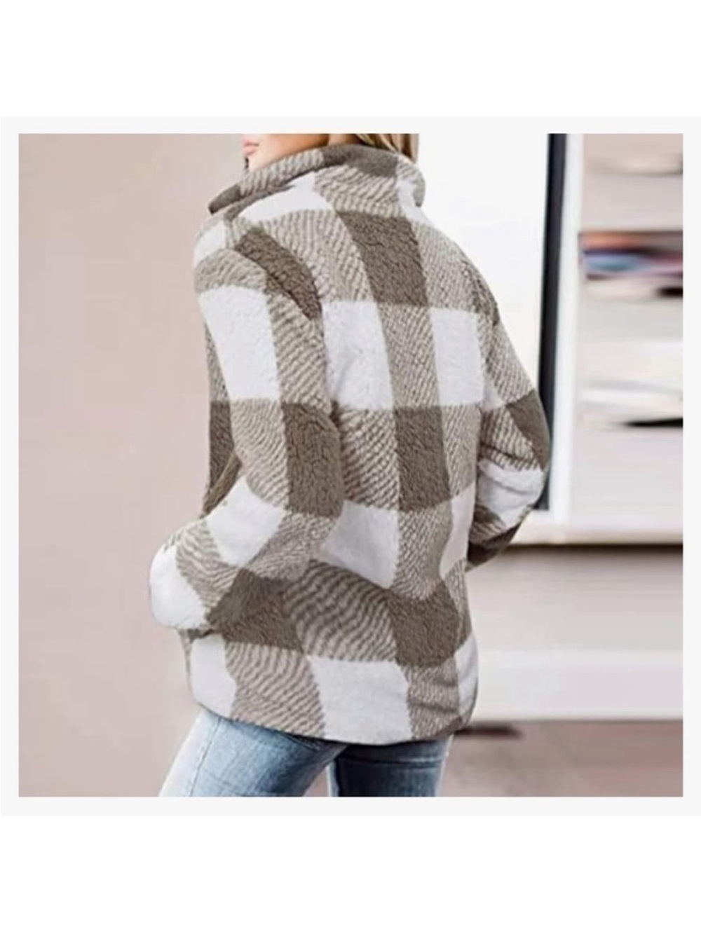 MEROKEETY Classic Plaid Half Zip Sherpa Top. Small. NWT. - Picture 10 of 13